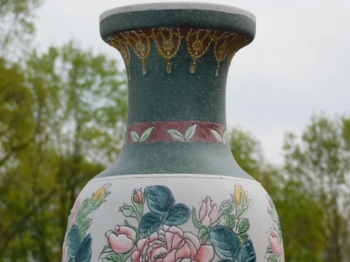 Large Vintage Asian Decorative Vase with Floral Motif – approx. 60 cm – Ceramic