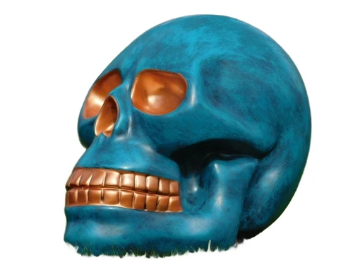 Skull XL - 60 x 65 cm - Blauw met Brons - Polystone