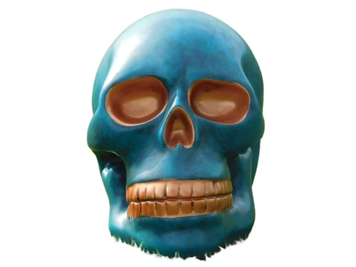 Skull XL - 60 x 65 cm - Blauw met Brons - Polystone