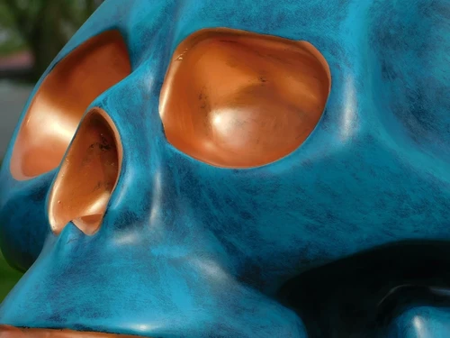 Skull XL - 60 x 65 cm - Blauw met Brons - Polystone