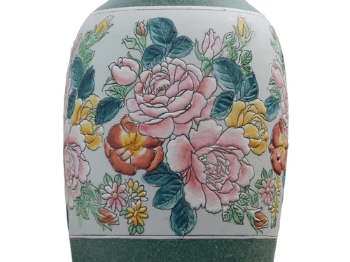 2er-Set großer Vintage Asiatischer Ziervasen mit Blumenmuster – ca. 60 cm – Keramik