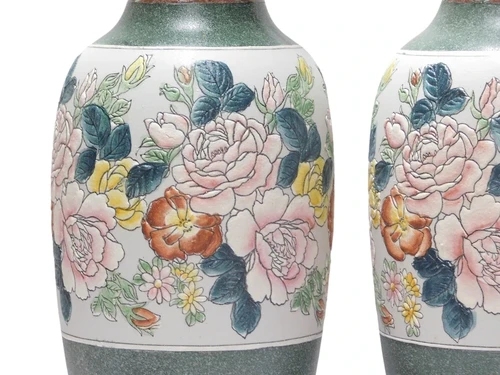 2er-Set großer Vintage Asiatischer Ziervasen mit Blumenmuster – ca. 60 cm – Keramik
