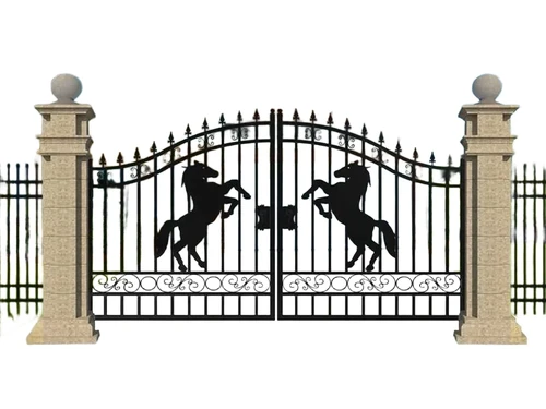 Wrought Iron Gate with Rearing Horse - 365 cm - Black