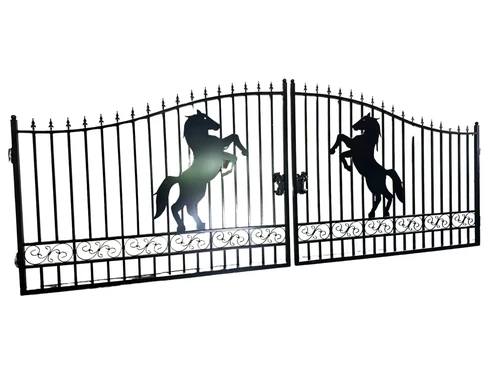 Wrought Iron Gate with Rearing Horse - 365 cm - Black