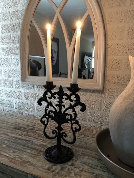 Candlestick - 2-Arm - Cast iron - Brown-Rust