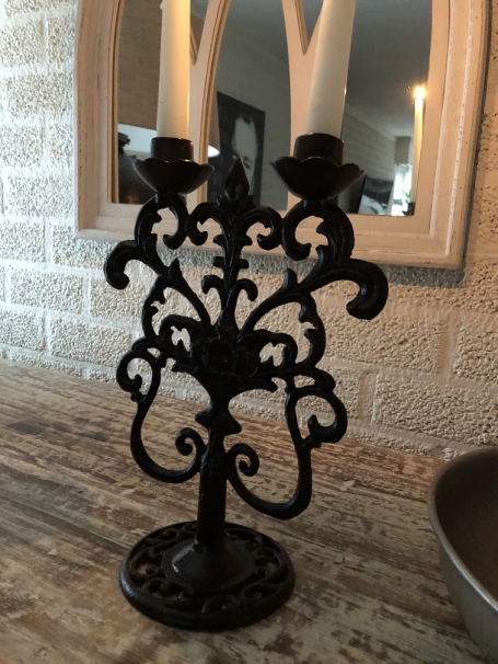 Candlestick - 2-Arm - Cast iron - Brown-Rust