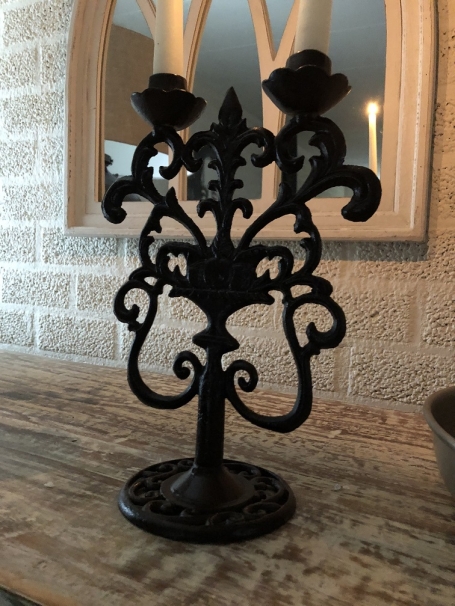 Candlestick - 2-Arm - Cast iron - Brown-Rust