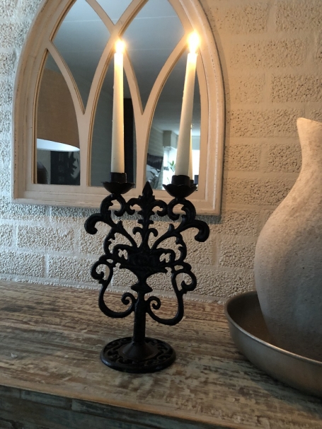 Candlestick - 2-Arm - Cast iron - Brown-Rust
