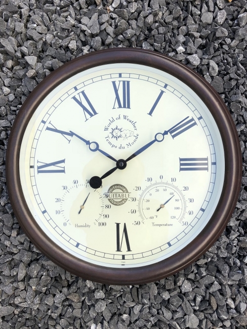 Stationsklok, outdoor, tuin,  klok met thermometer, hydrometer, fraai!