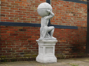 Statue Atlas with Bulb + Flowerpot on Pedestal - 170 cm - Stone