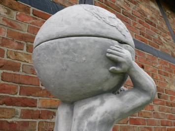 Statue Atlas with Bulb + Flowerpot on Pedestal - 170 cm - Stone