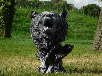 Beeld Berenkop - Polystone - Zilvergrijs met Zwart