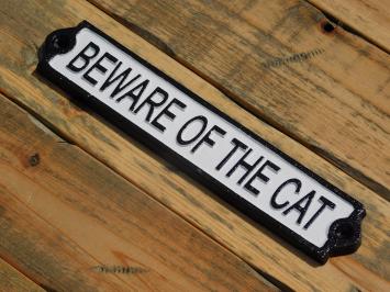 Door sign “'Beware of the Cat”' - Cast iron - Black and White
