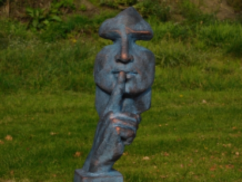 Beeld de Fluisteraar - Polystone - Blauw met Bronskleurig
