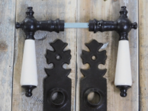Set of door hardware - antique iron dark brown - BB 72 - with porcelain handles
