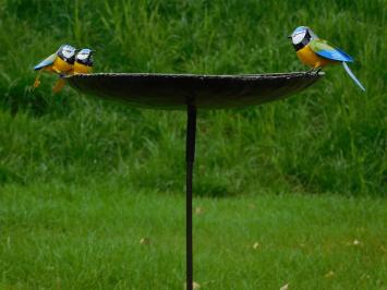 Eenmalig: Vogelbad - Gele Vogeltjes 2 om 1 - Tuinsteker - Metaal
