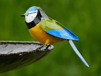 Eenmalig: Vogelbad - Gele Vogeltjes 2 om 1 - Tuinsteker - Metaal