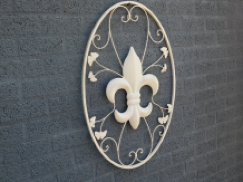 Large Wall Ornament - French Lily - Wrought Iron - Antique White