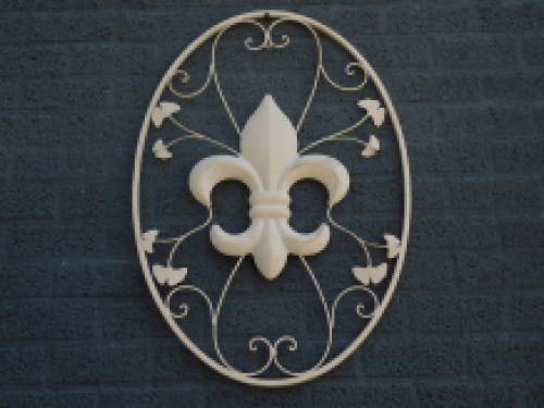 Large Wall Ornament - French Lily - Wrought Iron - Antique White