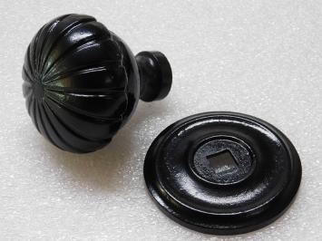 Large Doorknob with Rosette - Black - Cast iron - Fixed Knob