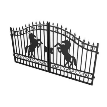 Beautiful black wrought iron gate – 547 cm wide – with rearing horse