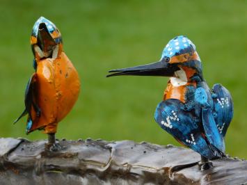 Handmade Feeder with 2 Birds Side-by-Side - Garden Stick - Metal