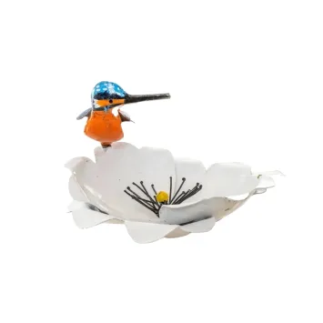 Garden Stick Flower with Kingfisher - Metal - White Garden Flower