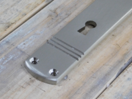 1 Long door plate ''Laudi'' in nickel matt, 1930s style, room door lock suitable bb72.