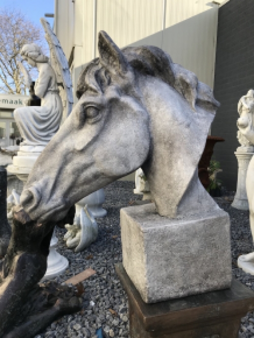 Gedetailleerd paardenhoofd gemaakt van polyresin, groot paardenhoofd, tuinbeeld