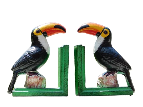 Toucan Bookend Set – Coloured Cast Iron