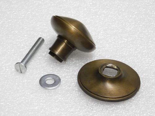 Round Front Door Knob with Rosette – Antique Brass – Fixed Knob