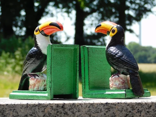 Toucan Bookend Set – Coloured Cast Iron