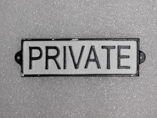Vintage “Private” Door Sign – Cast Iron – Black and White