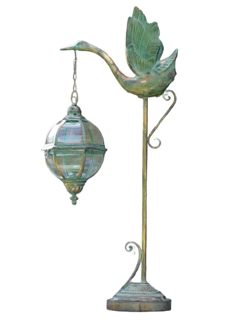 Metall-Windlicht XL mit Schwan auf Ständer – 102 cm – Vintage-Laterne