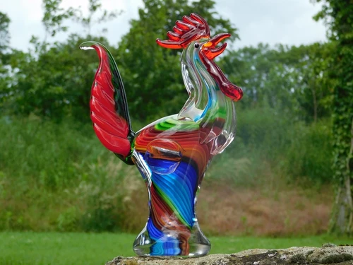 Glass Rooster Sculpture – 28.5 x 20 cm – Handmade Glass-blown Artwork