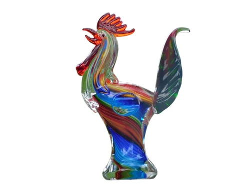 Glass Rooster Sculpture – 28.5 x 20 cm – Handmade Glass-blown Artwork
