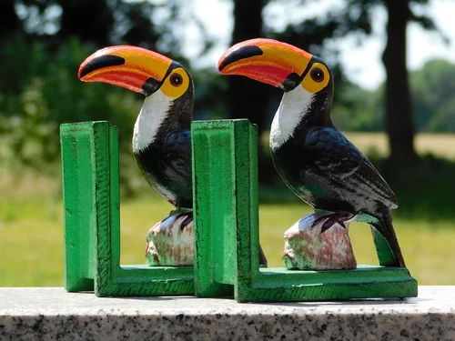 Toucan Bookend Set – Coloured Cast Iron