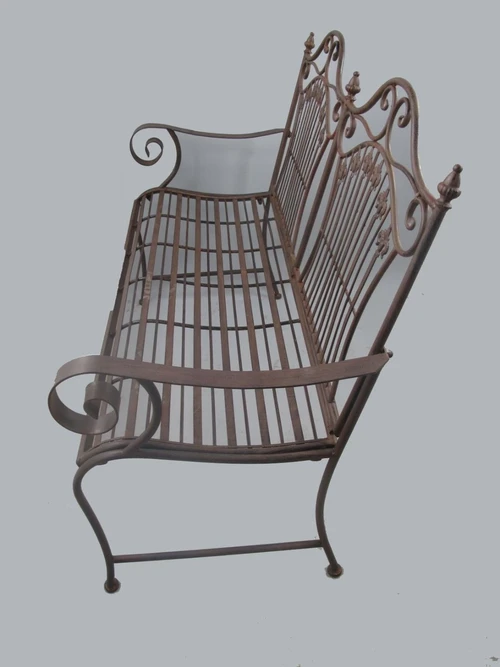 Elegant Iron Garden Bench – Rustic Brown