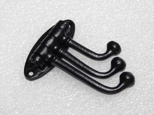 Swiveling Coat Hook (3-Hook) – Black Iron – Movable Wall Hook
