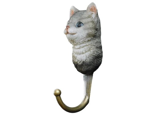 Set of 4 Wall Hooks with Cat Heads – Polyresin & Brass