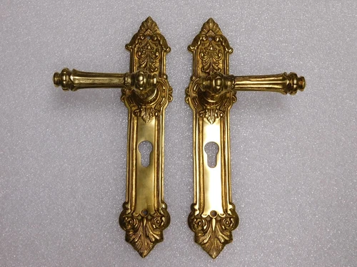 Door handle set with backplate (PC 72) – Polished brass – Classic