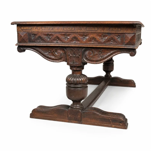 Unique antique wooden desk with wood carvings – classic look