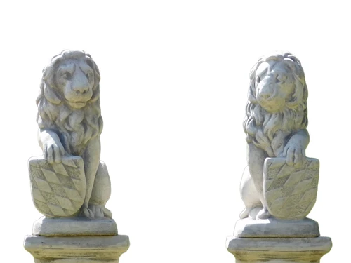 Set of Lions with Shields on Pedestals – 94 cm – Stone