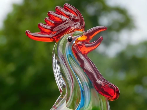 Glass Rooster Sculpture – 28.5 x 20 cm – Handmade Glass-blown Artwork