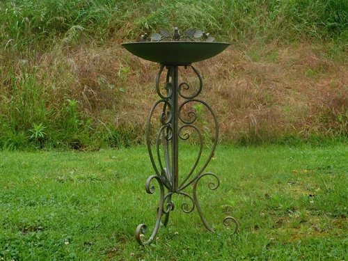 Bird Bath / Feeding Dish with Small Birds - Freestanding - 82 cm - Metal