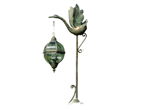 Metall-Windlicht XL mit Schwan auf Ständer – 102 cm – Vintage-Laterne
