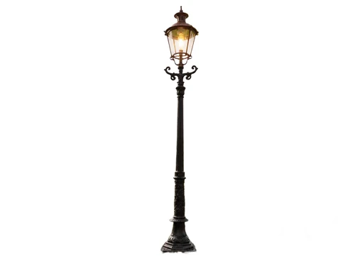 Garden lantern black, cast iron pole, with cupper shade, classic outdoor lamp
