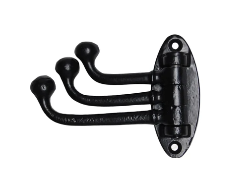 Swiveling Coat Hook (3-Hook) – Black Iron – Movable Wall Hook