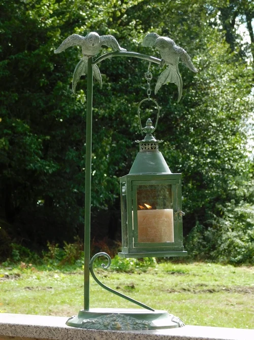 Metal Lantern with Stand and 2 Birds – 70 cm - Vintage Lantern
