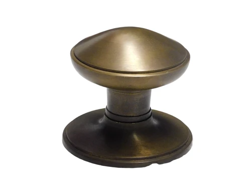 Round Front Door Knob with Rosette – Antique Brass – Fixed Knob